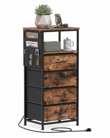GIANTEX Modern 34" Bedside Table with 4 Fabric Drawers (1/2)
