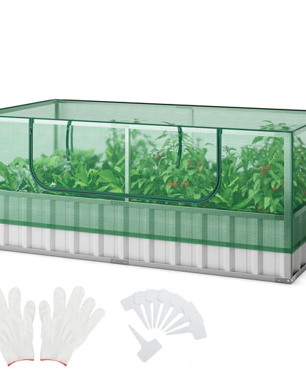 Giantex 69”x36”x28” Raised Garden Bed with Cover, 16.5 Cu.Ft Galvanized Steel Planter Box Kit