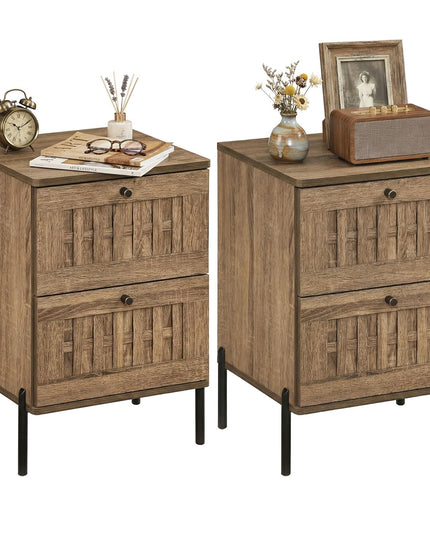 Giantex Lot de 1 ou 2 tables de chevet de canapé de style Mid-Century avec 2 tiroirs de rangement tressés