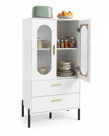 Giantex 47" H Buffet Sideboard Kitchen Cabinet w/Clear Doors & 2 Drawers