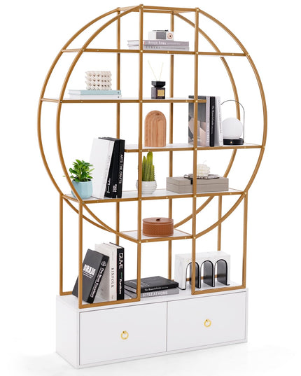 Giantex 6-Tier Round Bookshelf with 2 Drawers