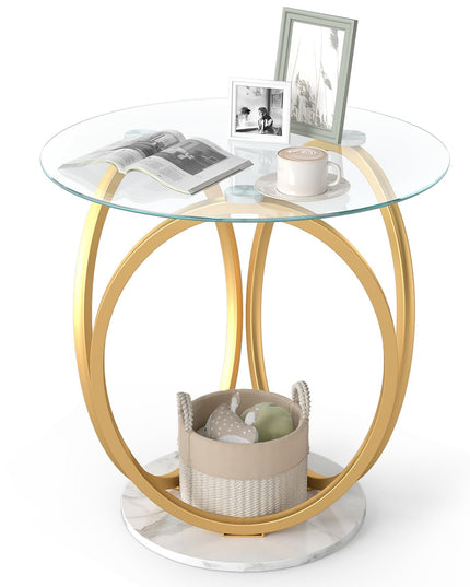 Giantex Round End Table Set of 1/2 Faux Marble Sofa Couch Side Table