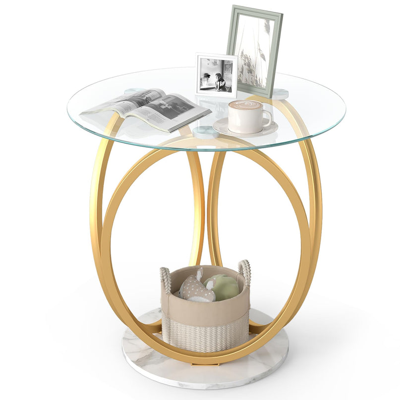 Giantex Round End Table Set of 1/2 Faux Marble Sofa Couch Side Table