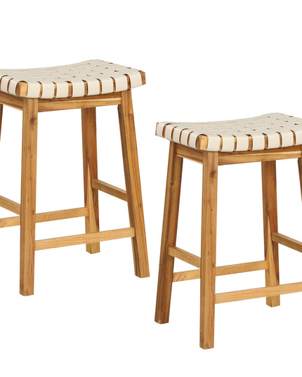 Giantex 25.5/31" Woven Bar Stools Set of 2/4, Faux PU Leather Counter Height Saddle Stools with Woven Curved Seat