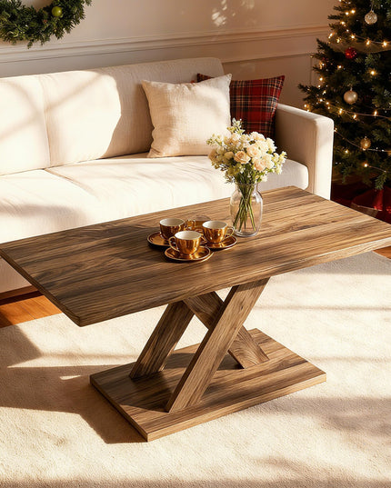 Giantex 37.5 Inch Wood Farmhouse Coffee Table with Stable Base & Rubber Wood Connection