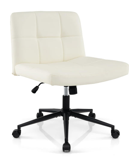 Giantex Criss Cross Chair with Wheels, PU Leather Cross Legged Office Chair, Height-adjustable Swivel Vanity Chair