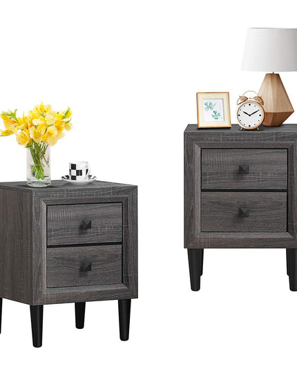 Nightstand Wooden W/Two Storage Drawers and Handles