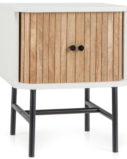 Giantex Mid-Century Modern Nightstand, Wood Bedside Table with Sliding Doors and 4 Metal Legs