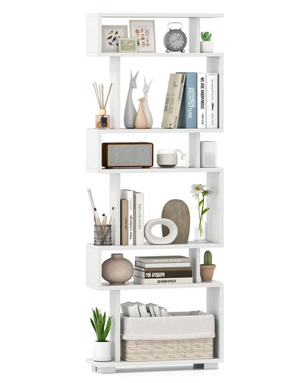 Giantex 6-Tier Geometric Bookcase Set of 1/2 64" Tall S-Shaped Bookshelf