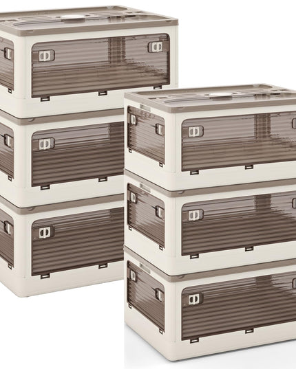 Giantex Storage Bins with Lids and Hidden Wheels, 3/6 Pack Stackable Collapsible Storage Boxes with 5 Opening Doors