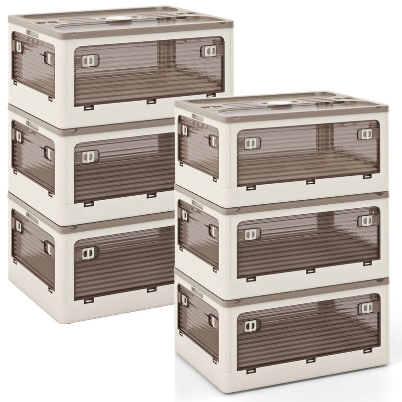 Giantex Storage Bins with Lids and Hidden Wheels, 3/6 Pack Stackable Collapsible Storage Boxes with 5 Opening Doors