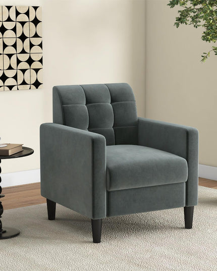 Giantex Modern Velvet Accent Chair Set, Upholstered Comfy Armchair with Tufted Back, Arms, Mid Century Single Sofa Side Chair