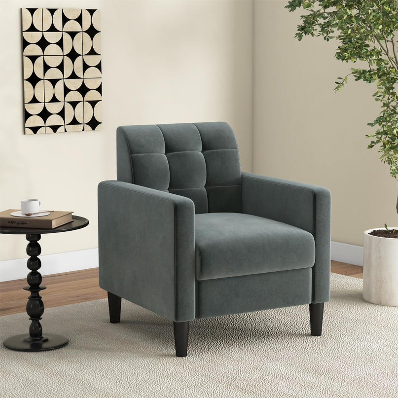 Giantex Modern Velvet Accent Chair Set, Upholstered Comfy Armchair with Tufted Back, Arms, Mid Century Single Sofa Side Chair