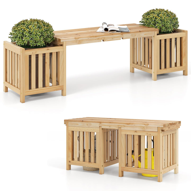 Giantex 2 in 1 Outdoor Bench with 2 Raised Garden Beds