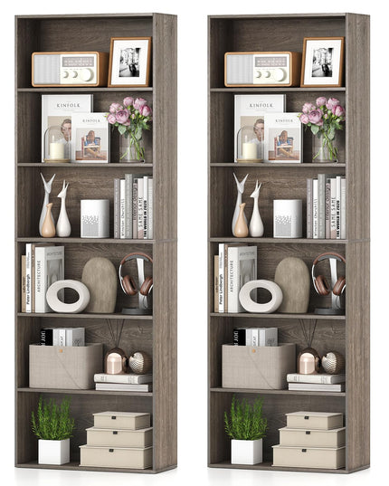 Giantex Étagère à 6 niveaux, Bibliothèque en bois de 178 cm, Meuble de rangement autoportant avec étagères ouvertes