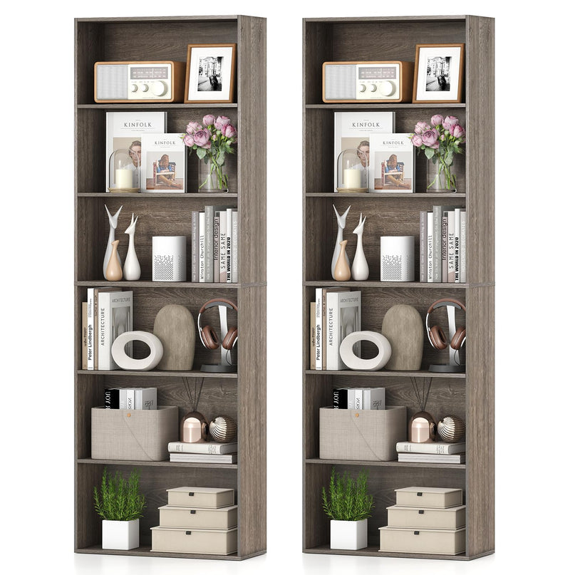 Giantex Étagère à 6 niveaux, Bibliothèque en bois de 178 cm, Meuble de rangement autoportant avec étagères ouvertes