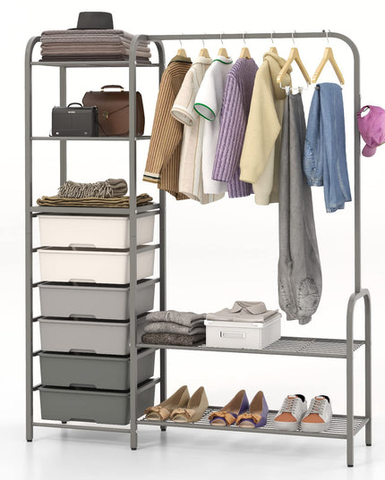 Giantex Free Standing Closet Organizer, Heavy Duty Garment Rack with 6 Removable Drawers (Grey)