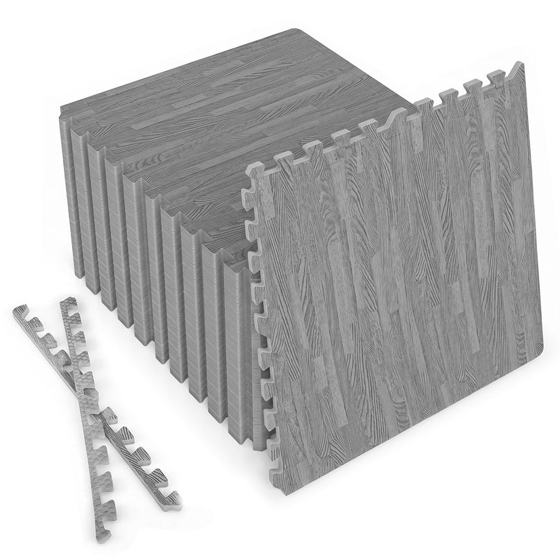 Giantex Tapis de sol en mousse à grain de bois de 9,3 m², 25 pièces de 61 x 61 cm, tapis d'exercice puzzle avec bordures
