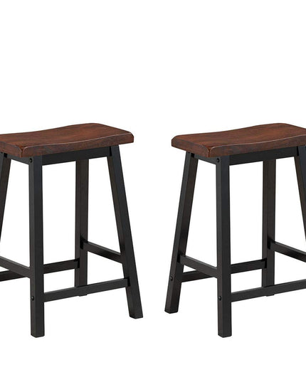 Giantex Set of 2 Saddle Seat Stools, Wood Vintage Counter Height Chairs