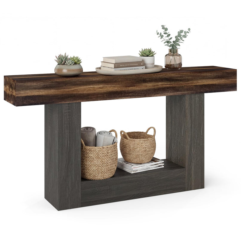 Console rustique Giantex de 160 cm avec étagère de rangement - Marron rustique