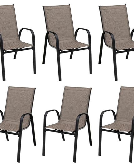 Giantex Set of 6 Patio Chairs, Stackable Outdoor Dining Chairs, with Curved Armrests and Breathable Fabric