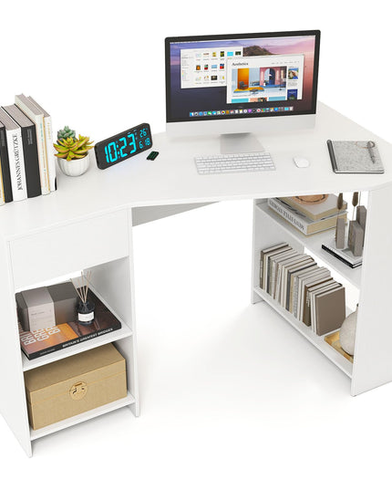 Giantex White Desk with Drawer 48 Inch Corner Desk