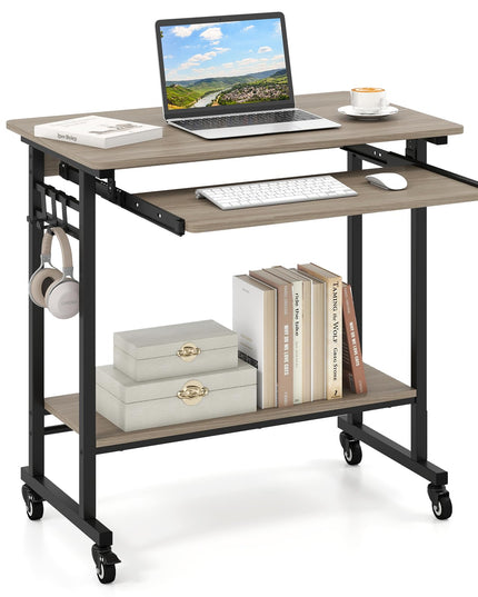 Giantex Rolling Computer Desk with Keyboard Tray & Wheels