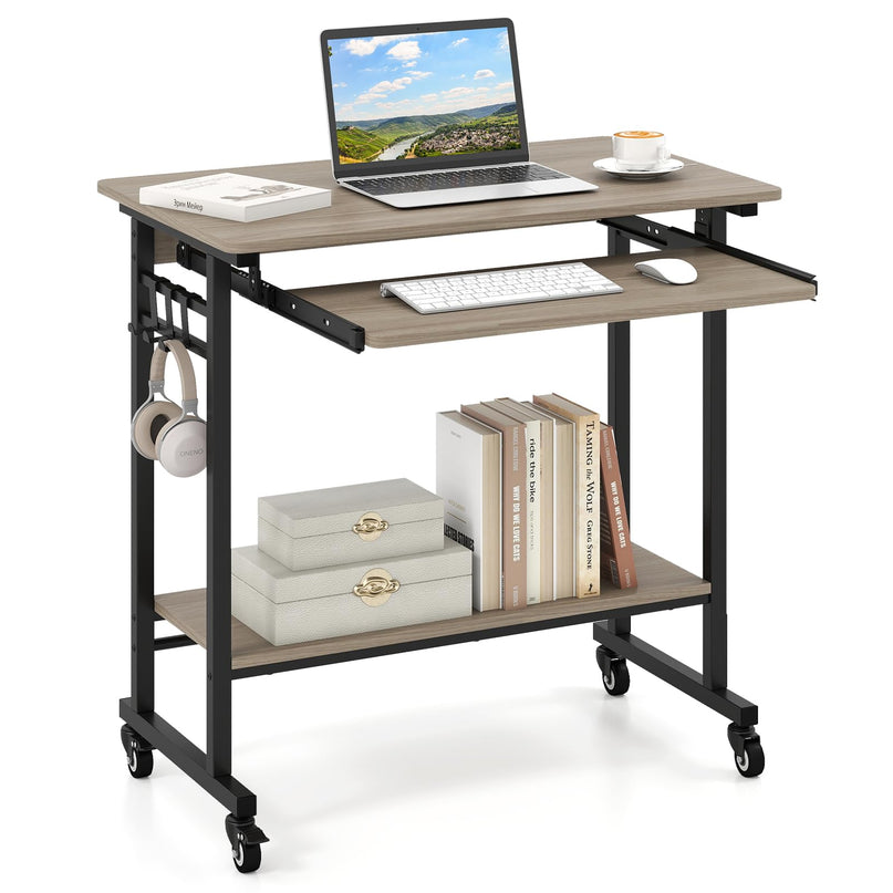 Giantex Rolling Computer Desk with Keyboard Tray & Wheels