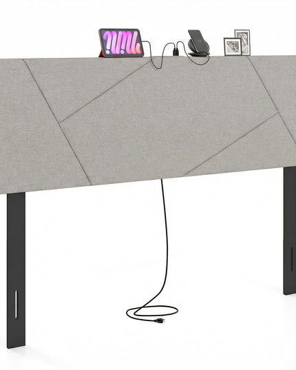 Giantex Headboard with Charging Station Queen/Full Size(Geometric Channel Tufting with Charging）
