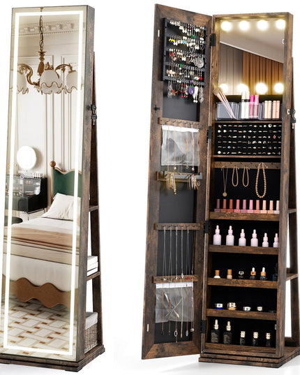 360° Rotating Jewelry Cabinet with Storage for Earrings