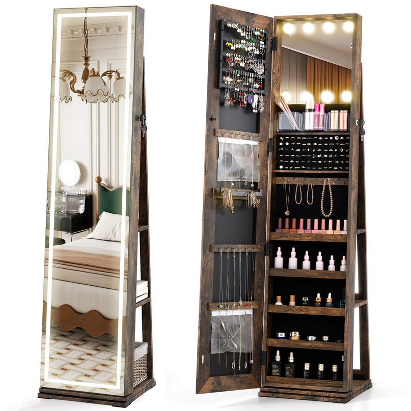 360° Rotating Jewelry Cabinet with Storage for Earrings