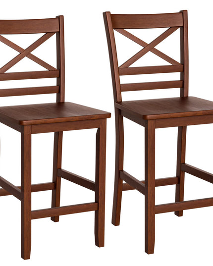 Giantex 25'' Antique Kitchen Counter Height Chairs with Wooden X-Shaped Backrest & Rubber Wood Legs
