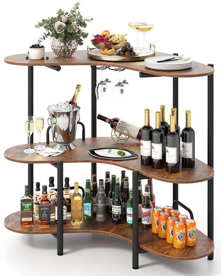 Giantex 3-Tier Bar Table, Corner Bar Cabinet, Liquor Home Bar Unit with Stemware Racks & Storage Shelves