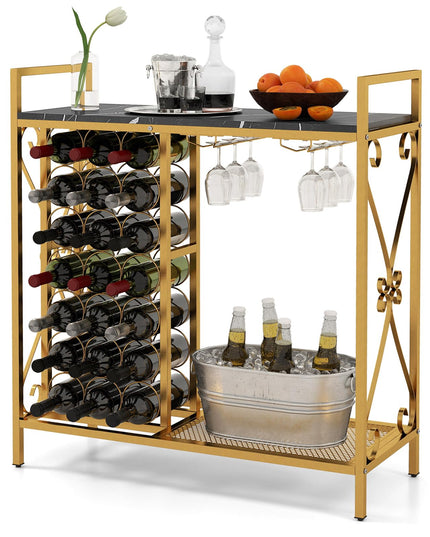 Giantex 21-Bottle Wine Rack Freestanding Floor, Wine Bar Table with 6-Glass Wine Glass Holder