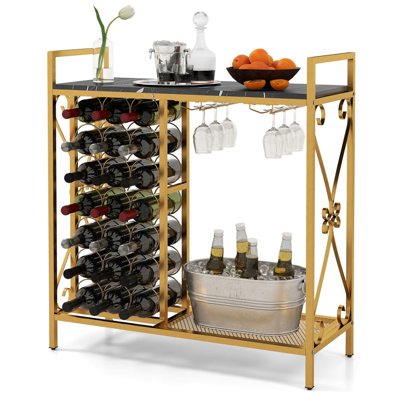 Giantex 21-Bottle Wine Rack Freestanding Floor, Wine Bar Table with 6-Glass Wine Glass Holder