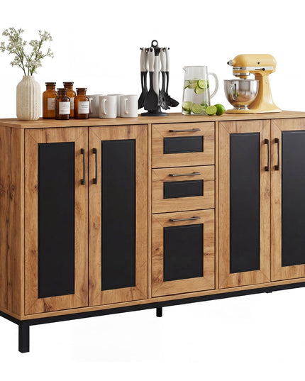 Giantex 63” Large Farmhouse Sideboard Buffet Cabinet with 3 Drawers & Storage Shelves