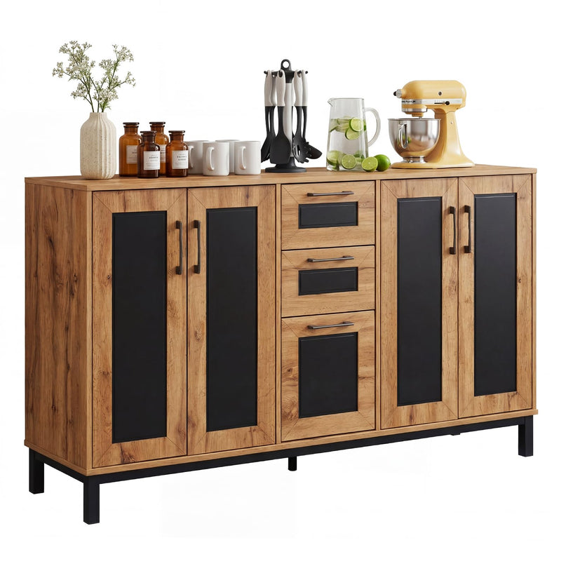 Giantex Buffet de style rustique de 160 cm avec 3 tiroirs et étagères de rangement