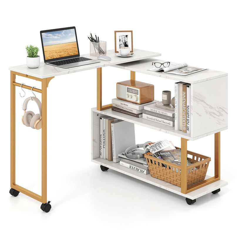 Giantex 360° Free Rotating Sofa Side Table Modern L Shaped Desk