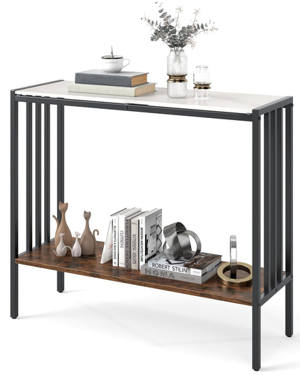 Giantex  2 Tier Industrial Entryway Table with Sintered Stone Tabletop and Open Shelf