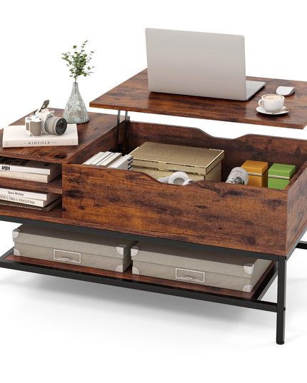Giantex Lift Top Coffee Table, Coffee Table with Storage Shelf and Hidden Compartment