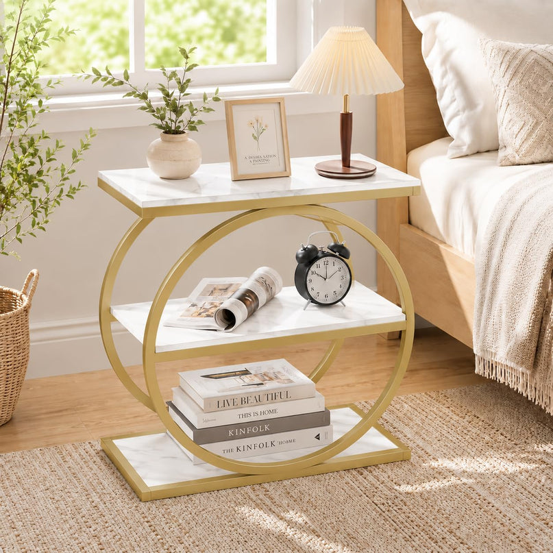 GIANTEX 3-Tier Faux Marble Narrow End Table with Storage (1/2)