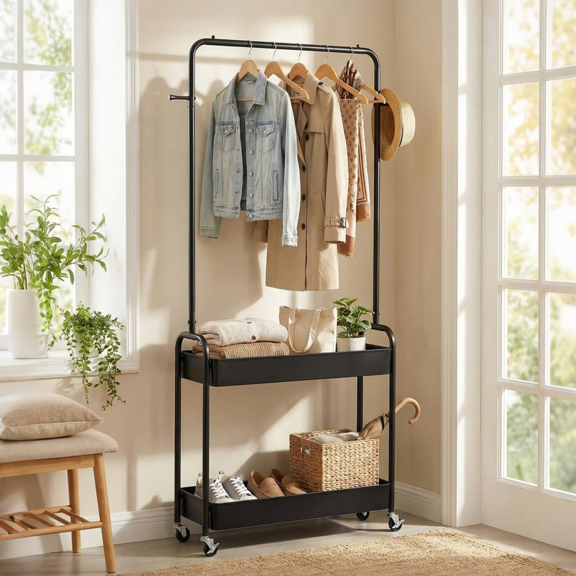 Giantex Metal Garment Rack with Lockable Wheels for Bedroom