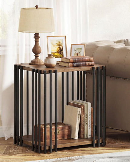 Giantex Table d'appoint en bois à 2 niveaux, lot de 1/2 avec étagères de rangement ouvertes et cadre en métal unique