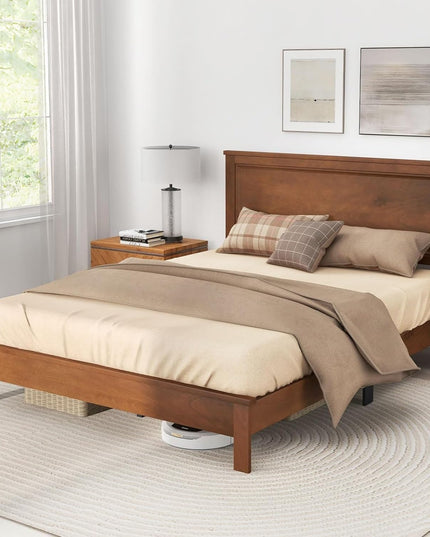 Platform Bed w/ Rubber Wood Legs & Integrated Headboard | Wooden Bed Frame