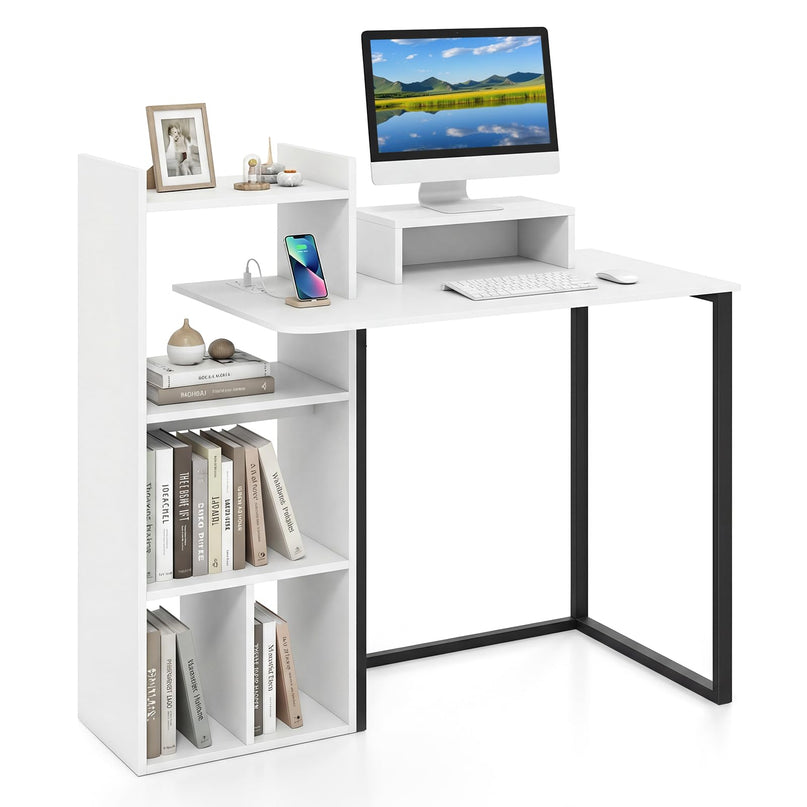 Giantex 43.5" Computer Desk with Power Outlets for Small Spaces
