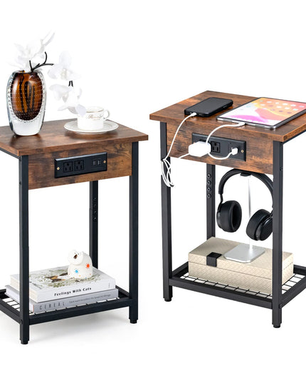 Giantex Nightstand Set of 2 with Charging Station