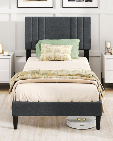 Giantex Modern Upholstered Platform Bed Frame with Vertical Channel Tufted Headboard