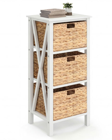 Giantex 3-Tier Nightstand with 3 Wicker Baskets(31.5''H-3 Baskets)