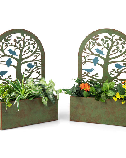 Giantex Raised Garden Bed Set of 2 - Wall-Mounted & Freestanding Decorative Planter Boxes with Trellises