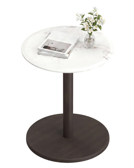 Giantex Round Marble Side Table w/Stone Finish & Wooden Pedestal (1/2)